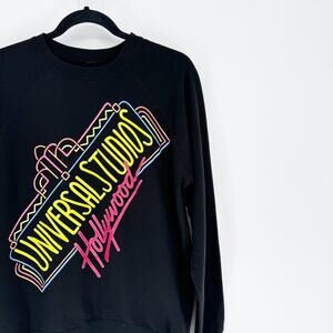 Universal Studios Hollywood Unisex Black Neon Lights Crew Neck Pullover Sweater